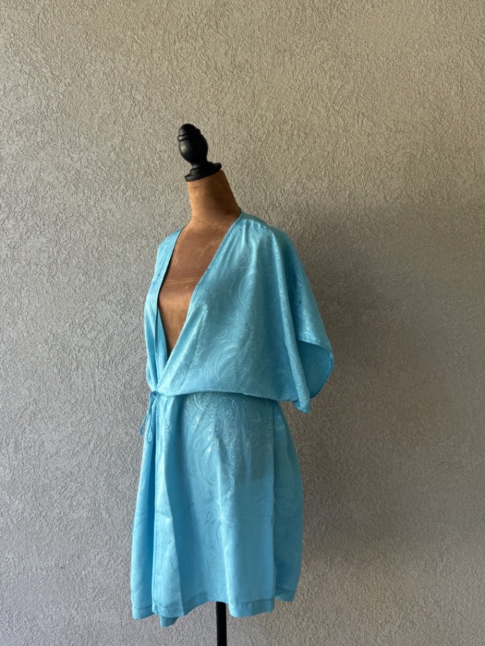 Vintage Intimate Moods Aqua Satin Paisley Robe | Y2K 90s Lingerie Lounge Kimono